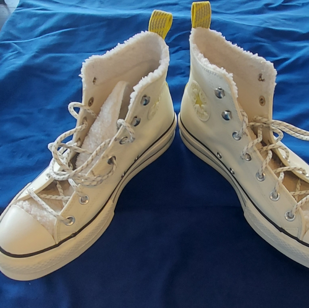 Converse White and Yellow High-Top Sneakers